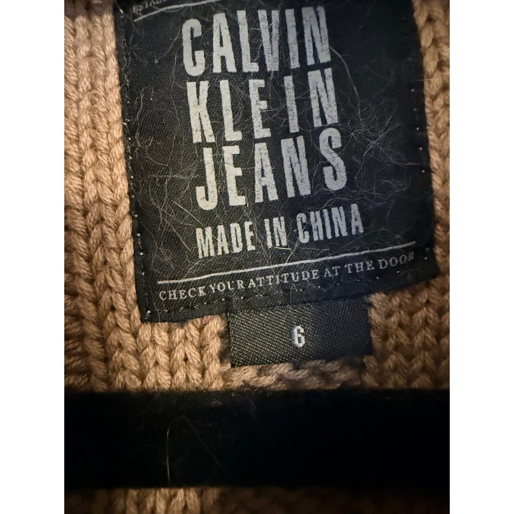 Calvin Klein Jeans Kids Cable Knit Quarter Zip Sweater Brown Size 6 Elbow Patch - Picture 4 of 5